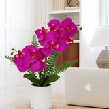 Faux Phalaenopsis Orchid Artificial Flowers with Pot for Home -15in