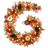 Artificial Fall Leaves Lights Garland Decor with Pumpkins Berries