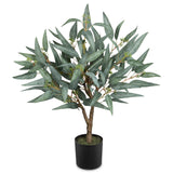 Artificial Eucalyptus Tree Fake Plants Potted with Black Pot for Home Decor - 2ft