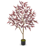 Artificial Eucalyptus Tree Potted Silk Plant with Red Burgundy - 4ft