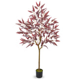 Artificial Eucalyptus Tree Potted Silk Plant with Red Burgundy - 5ft