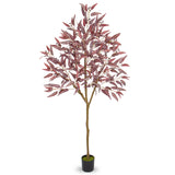 Artificial Eucalyptus Tree Potted Silk Plant with Red Burgundy - 6ft