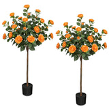 4ft Artificial Camellia Tree Fake Blooming Tree Potted with Orange Flowers - 2 Pack