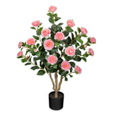 Pink Artificial Camellia Tree Plant Fake Blooming Tree Potted - 3ft