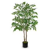 2 Pack Artificial Ficus Tree Silk Green Leaves Dual Trunks Plant Potted - 4ft