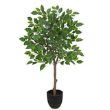 3ft Artificial Ficus Silk Tree Fake Plant Potted for Home Decor (Green)
