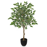 3ft Artificial Ficus Silk Tree Fake Plant Potted for Home Decor (White)