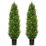 5ft Artificial Cedar Trees Fake Shrubs Cypress Trees with LED Lights Outdoor - 2pcs