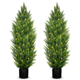 4ft Artificial Cedar Trees Fake Shrubs Cypress Trees with LED Lights Outdoor - 2pcs
