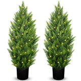 3ft Artificial Cedar Trees Fake Shrubs Cypress Trees with LED Lights Outdoor - 2pcs