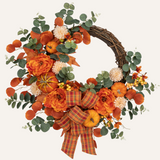 Artificial Autumn Fall Half Wreath for Front Door with Pumpkin
