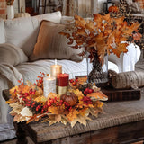 Artificial Autumn Fall Wreath for Front Door with Pumpkin Oak - 22"