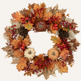 Artificial Autumn Fall Wreath for Front Door with Pumpkin Oak - 22"