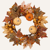 Autumn Harvest Wreath with Pumpkin Oak for Front Door