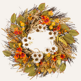 Fall Wreaths with Daisies & Gold Leaves for Front Door - 20''
