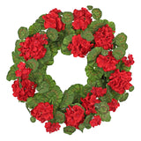 Artificial Geraniums Wreath with Lush Greenery - 20"