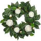 20" Artificial White Camellia Greenery Leaves Wreath