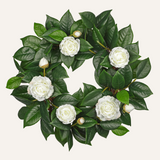 20" Artificial White Camellia Greenery Leaves Wreath