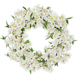 White Artificial Cherry Blossom Wreaths for Front Door - 20"