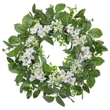 Artificial Greenery Silk Wreath with White Flowers for Front Door - 24"