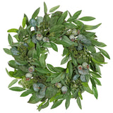 Artificial Greenery Magnolia Leaf Silk Wreath with Berries - 24"