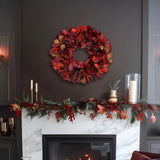 Artificial Fall Wreath with Maple Bay Grape Leaves Berries - 24"