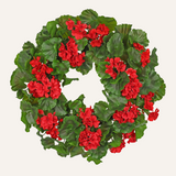 Artificial Geranium Wreath with Red Flowers and Green Leaves