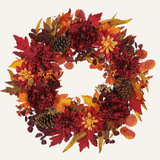 Artificial Fall Floral Wreath for Front Door with Peony Dahlia Pine Cones -24"