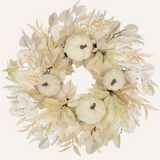 White Fall Artificial Pumpkins Wreaths with Velvet Pumpkins Eucalyptus for Home Decor