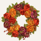 Artificial Fall Peony Wreath with Maple Leaves & Berries for Front Door – 24"