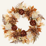 24“ Fall Artificial Silk Dahlia Flower Brown Wreaths