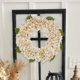 24“ Fall Artificial White Hydrangea Wreath for Front Door