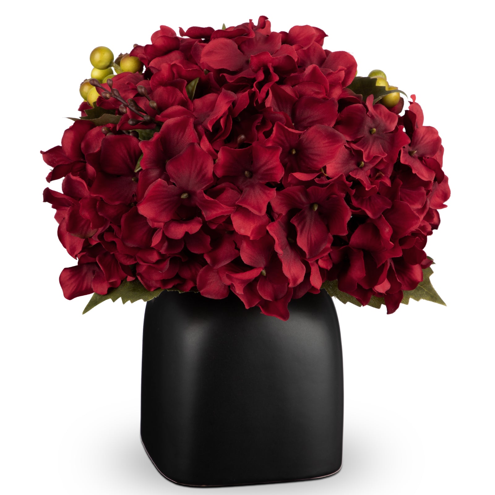 Artificial Hydrangea Potted Flowers with Black Ceramic Vase