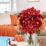 Artificial Dahlia & Mum Silk Flowers with Vase for Home Office