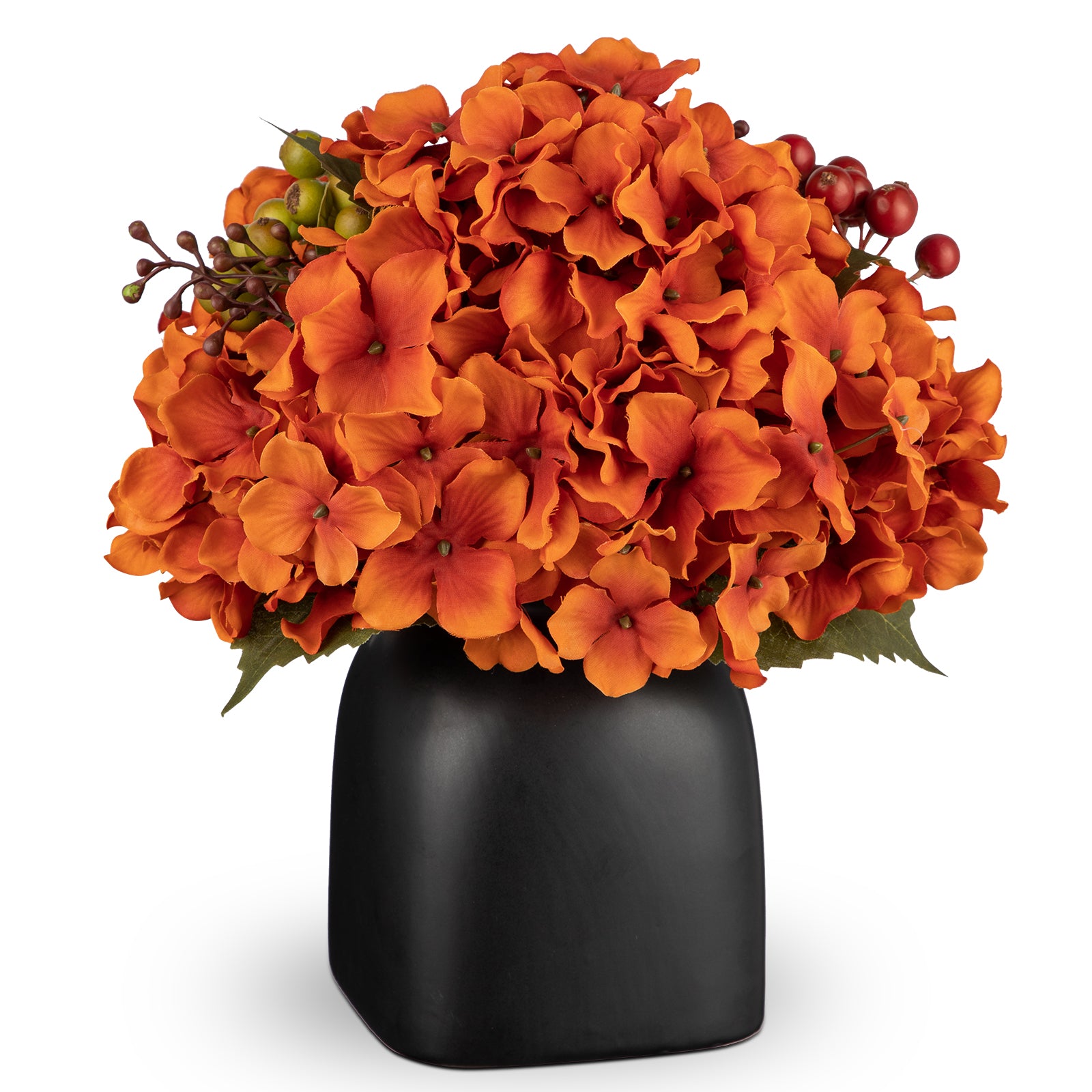 Artificial Hydrangea Potted Flowers with Black Ceramic Vase