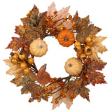Autumn Harvest Wreath with Pumpkin Oak for Front Door
