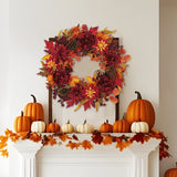 Artificial Fall Floral Wreath for Front Door with Peony Dahlia Pine Cones -24"