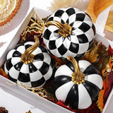 Halloween Black and White Resin Pumpkins  with Striped Designs for Autumn Decor