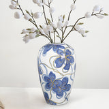 Blue and White Ceramic Vase with Gold Accents for Home Decor