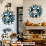 Blue Fall Artificial Pumpkins Wreaths with Velvet Pumpkins Eucalyptus for Home Decor