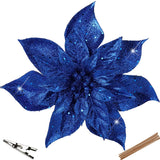 9'' Poinsettia Christmas Flowers 8PCS Black Glitter Floral Picks Large Xmas Ornament Flowers