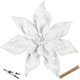 9'' Poinsettia Christmas Flowers 8PCS Black Glitter Floral Picks Large Xmas Ornament Flowers