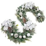 Silver Christmas Garland Ornaments with Bows & Balls Decor