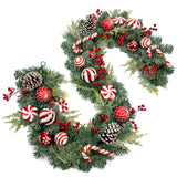 Christmas Garland Ornaments with Red Bows & Balls Decor