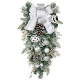 Artificial Winter Christmas Teardrop Swag Garland with White Ribbons