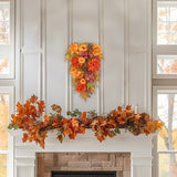 Artificial Teardrop Swag with Fake Hydrangeas and Pumpkins Fall Decoration