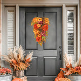 Artificial Teardrop Swag with Fake Hydrangeas and Pumpkins Fall Decoration
