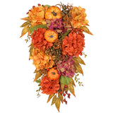 Artificial Teardrop Swag with Fake Hydrangeas and Pumpkins Fall Decoration