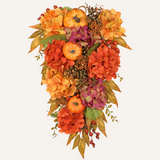 Artificial Teardrop Swag with Fake Hydrangeas and Pumpkins Fall Decoration