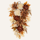 Artificial Floral Teardrop Swag with Pumpkin & Rose for Home Decor -  Light Brown